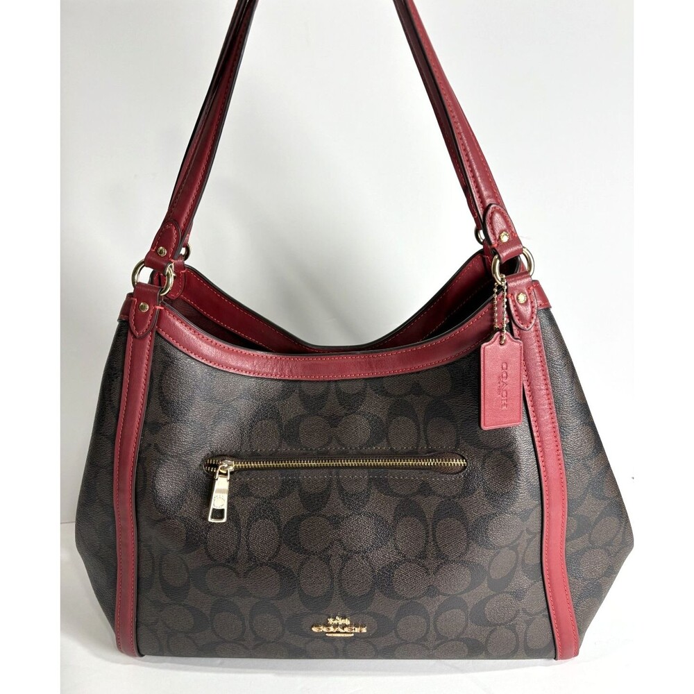 COACH Kristy Women's Purse Shoulder Bag Signature Coated Canvas Brown / Red - Picture 10 of 10
